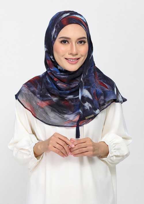 Molten Blues-Printed Plus Crinkled Chiffon