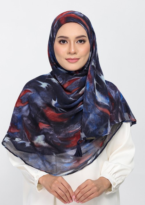 Molten Blues-Printed Plus Crinkled Chiffon