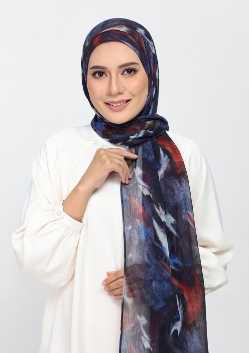 Molten Blues-Printed Plus Crinkled Chiffon