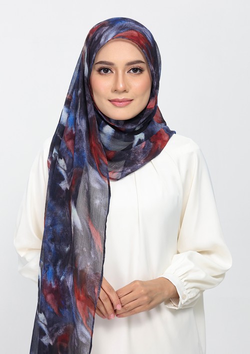 Molten Blues-Printed Plus Crinkled Chiffon