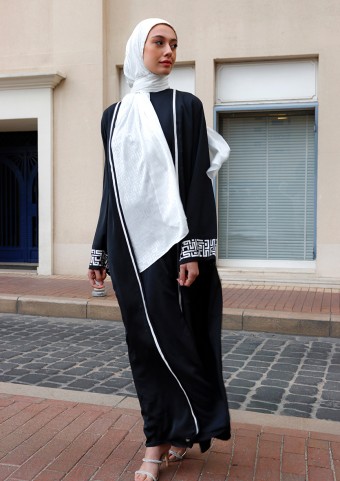 Black Monogram-Abaya Dress Flowy Set (Premium Plain Flowy Fabric)