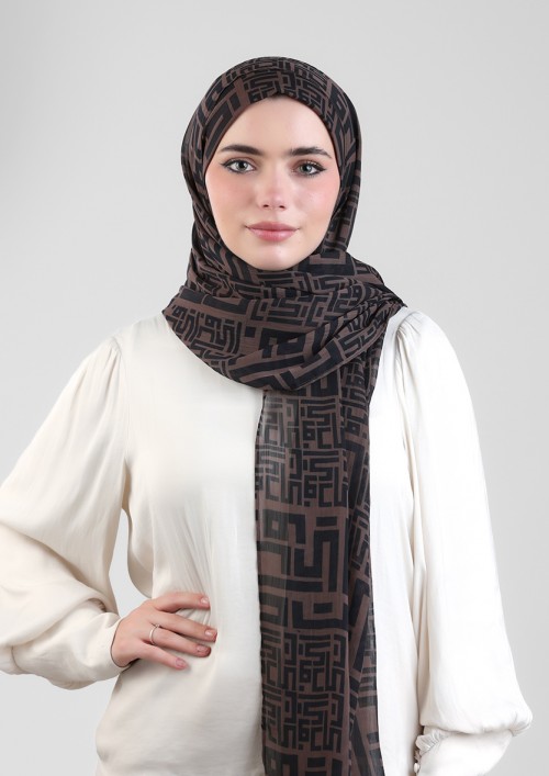 Monogram Brown - Printed Plus Crinkled Chiffon