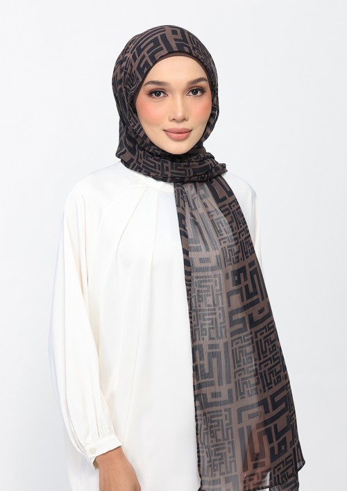 Monogram Brown - Printed Plus Crinkled Chiffon