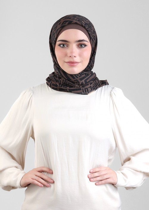 Monogram Brown - Printed Plus Crinkled Chiffon