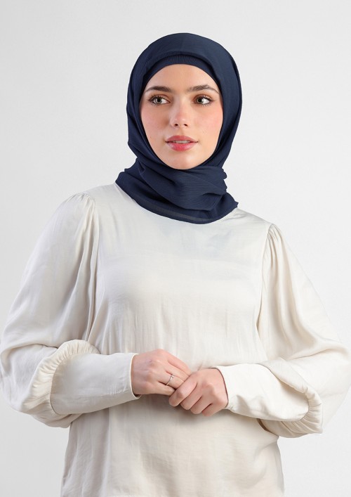 Navy-Plain Crinkled Chiffon