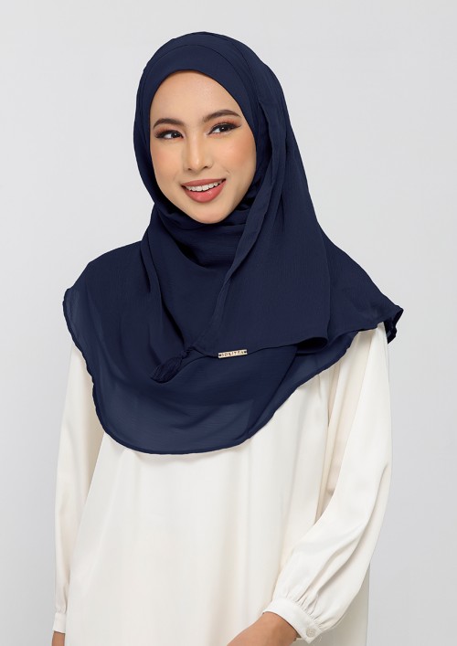 Navy-Plain Crinkled Chiffon