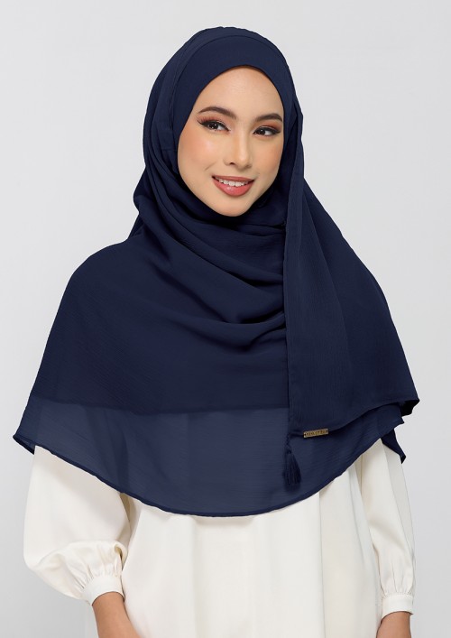 Navy-Plain Crinkled Chiffon