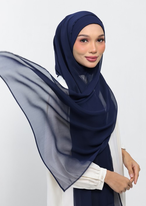 Navy-Plain Crinkled Chiffon