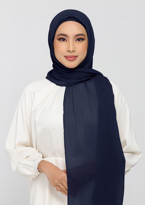 Navy-Plain Crinkled Chiffon