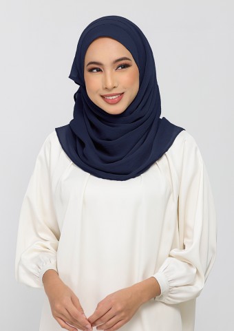 Navy-Plain Crinkled Chiffon