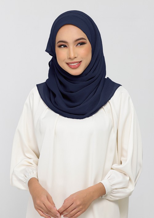 Navy-Plain Crinkled Chiffon