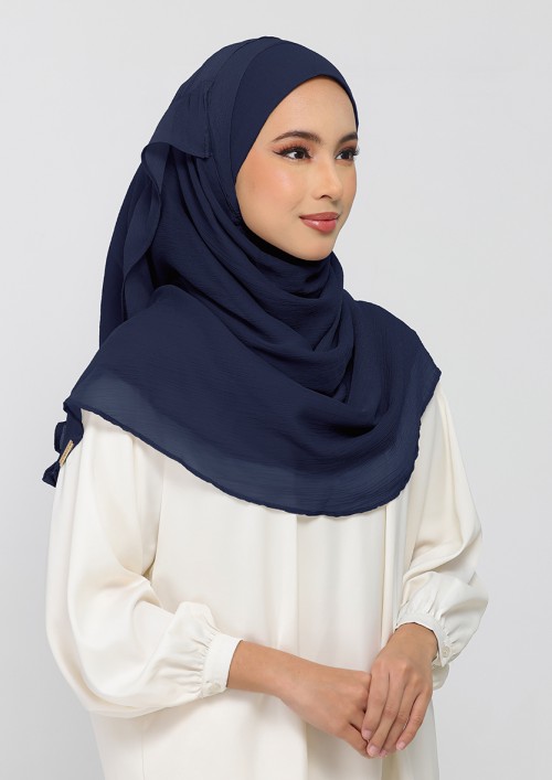 Navy-Plain Crinkled Chiffon