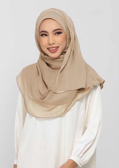 Neutral beige-Plain Crinkled Chiffon