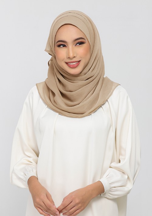 Neutral beige-Plain Crinkled Chiffon