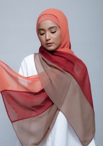 PapayaRedClay-Freestyle with Inner-Plain Crepe Chiffon