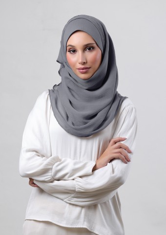 Pewter Grey-Plain Crinkled Chiffon
