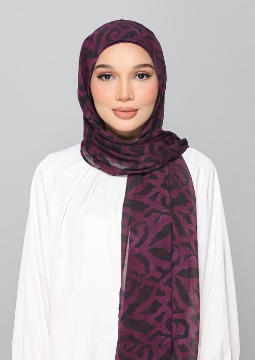 Plum Waves-Printed Plus Crinkled Chiffon