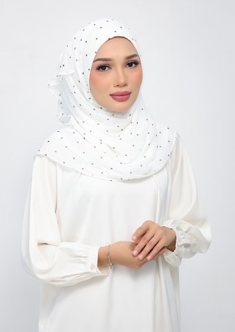 Polka Offwhite-Printed Plus Crinkled Chiffon