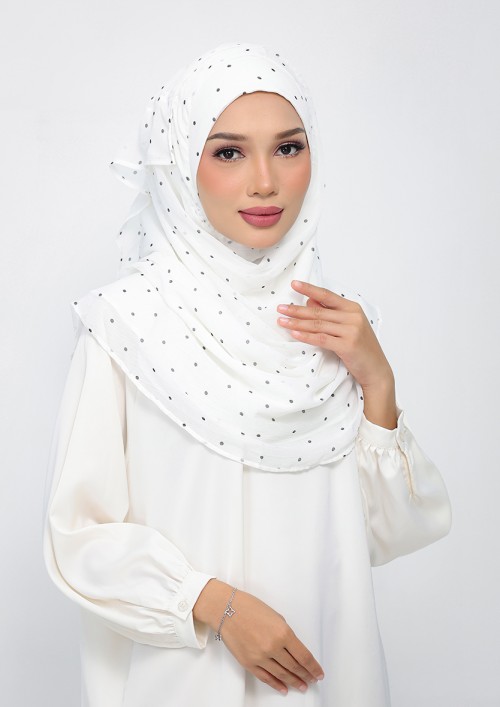 Polka Offwhite-Printed Plus Crinkled Chiffon
