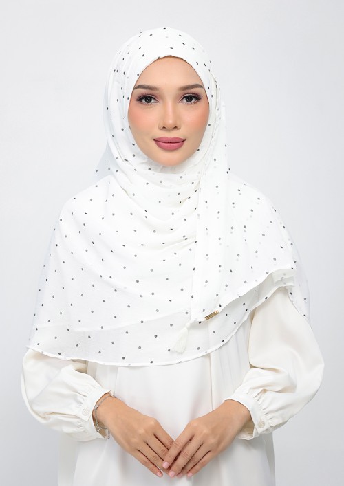 Polka Offwhite-Printed Plus Crinkled Chiffon
