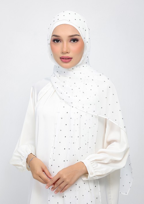 Polka Offwhite-Printed Plus Crinkled Chiffon