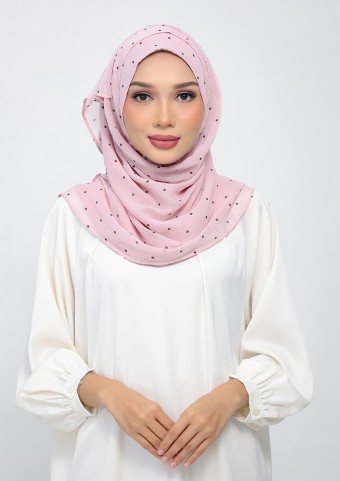Polka Pink-Printed Plus Crinkled Chiffon