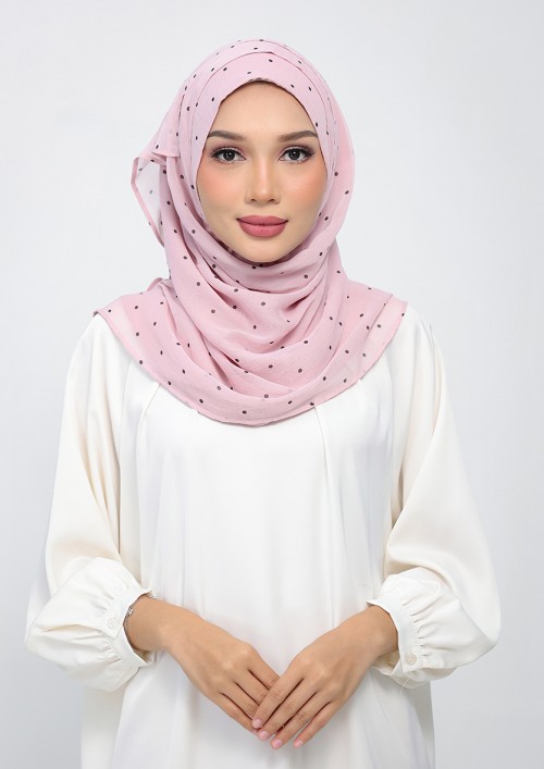 Polka Pink-Printed Plus Crinkled Chiffon