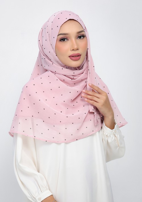 Polka Pink-Printed Plus Crinkled Chiffon