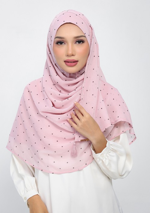Polka Pink-Printed Plus Crinkled Chiffon