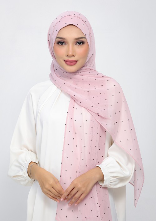Polka Pink-Printed Plus Crinkled Chiffon