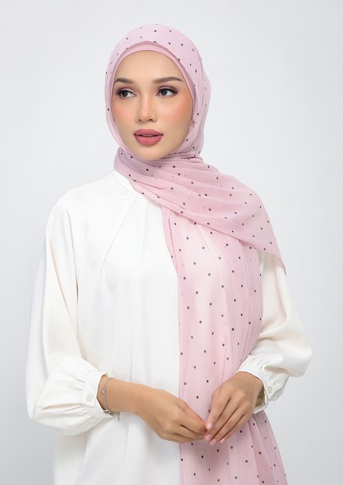 Polka Pink-Printed Plus Crinkled Chiffon