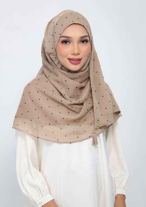 Polka Taupe-Printed Plus Crinkled Chiffon