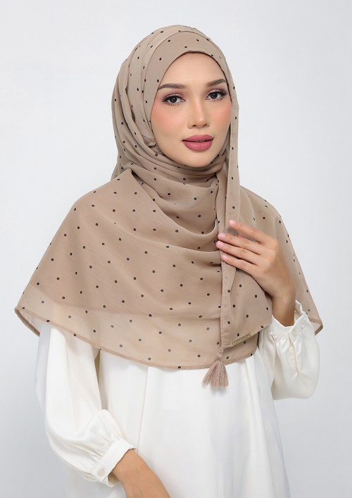 Polka Taupe-Printed Plus Crinkled Chiffon