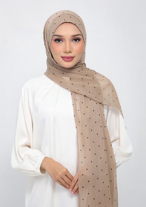 Polka Taupe-Printed Plus Crinkled Chiffon