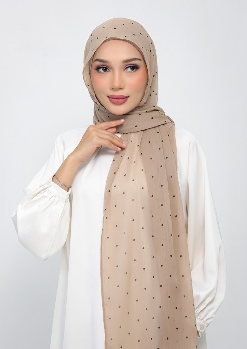 Polka Taupe-Printed Plus Crinkled Chiffon