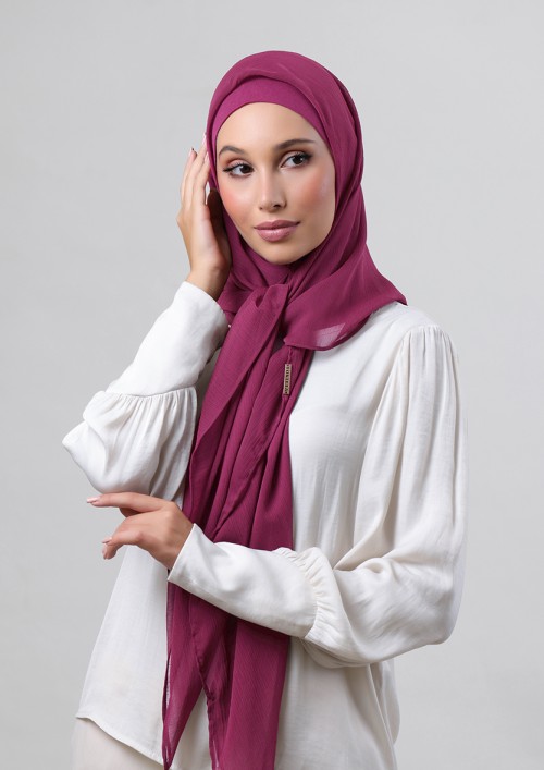 Raspberry-Plain Crinkled Chiffon