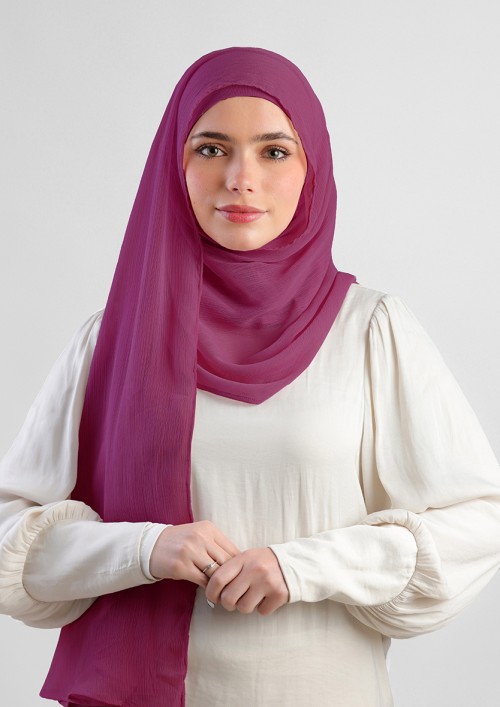 Raspberry-Plain Crinkled Chiffon