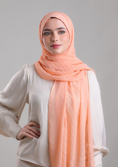 Salmon Pink-Plain Mosaic Butti Chiffon