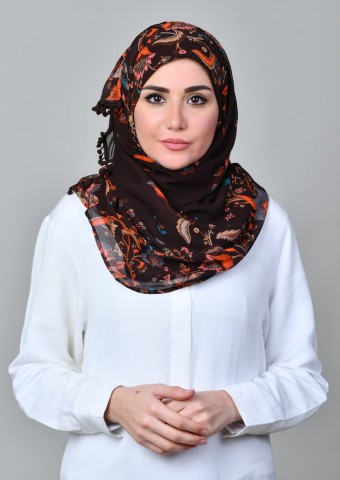 Shiraz Brown-Printed Mosaic Chiffon