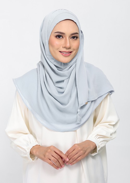 Silver-Plain Crinkled Chiffon