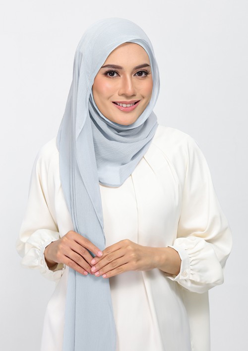 Silver-Plain Crinkled Chiffon