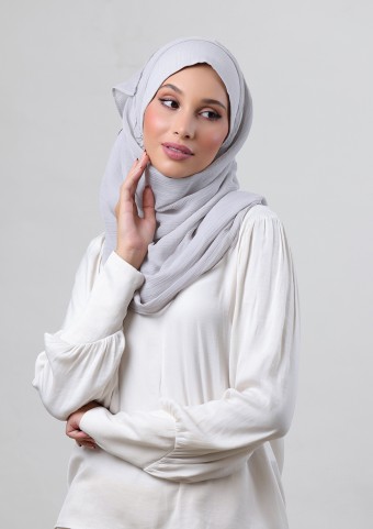Silver-Plain Crinkled Chiffon