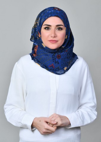 Sindibad Blue-Printed Mosaic Chiffon