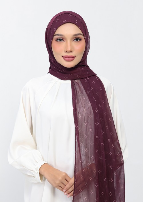 Sparkles Burgundy-Printed Plus Crinkled Chiffon
