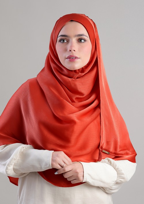 Terracotta-Plain Crinkled Satin Chiffon