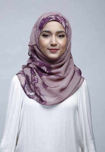 Petunia-Printed Crinkled Chiffon