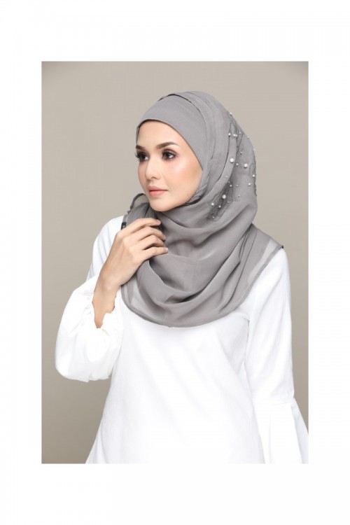 Silvery Moons-Premium Plain with Embroidery and Pearls Smooth Chiffon (DEFECT ITEM)