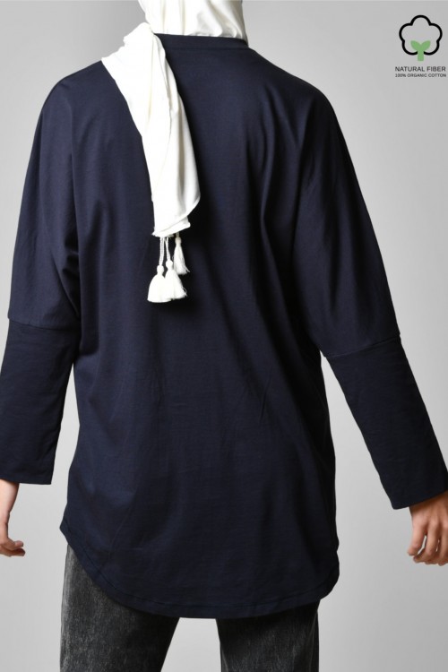 Navy-Tshirt Pansy-Plain Organic Cotton