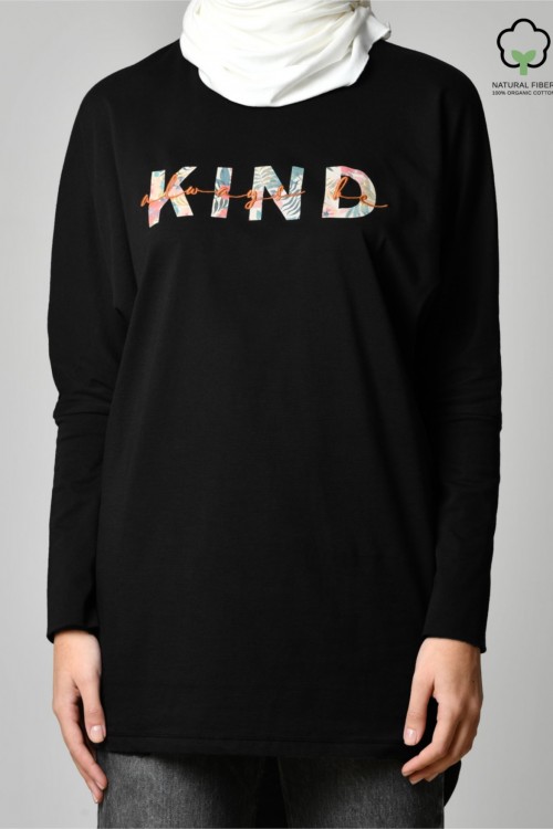 ALWAYS BE KIND BLACK-Tshirt Pansy Long-Printed Cotton