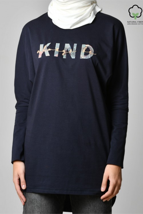 ALWAYS BE KIND NAVY-Tshirt Pansy-Printed Cotton
